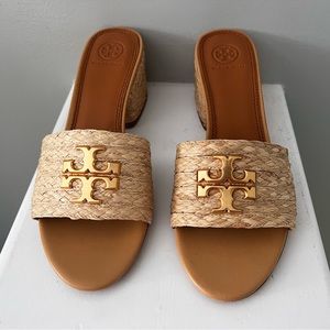 Tory Burch Everly Raffia Block Heel size 8 1/2